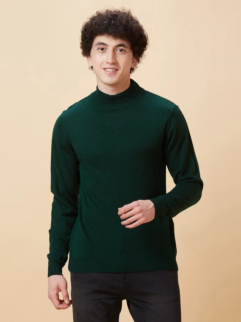 globus Globus Men Green Solid Turtle Neck Pullover Sweater